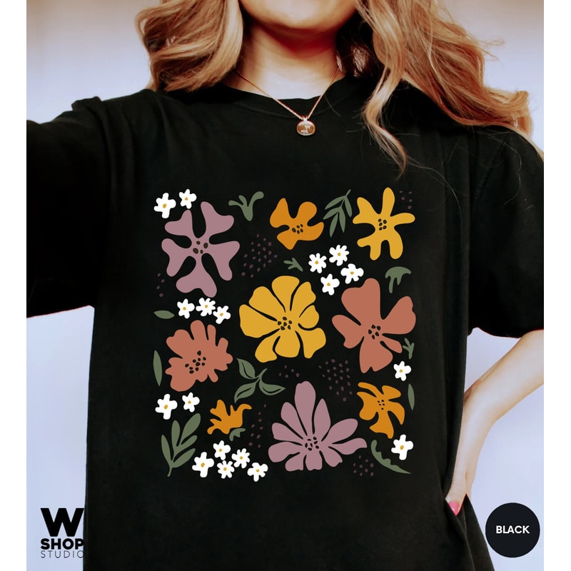 Retro Flower Shirt, Vintage Flower Shirt Aesthetic, Hippie Floral Graphic Tee, Flower T-shirt, Wildflower Shirt, Gift For Her - 5.jpg