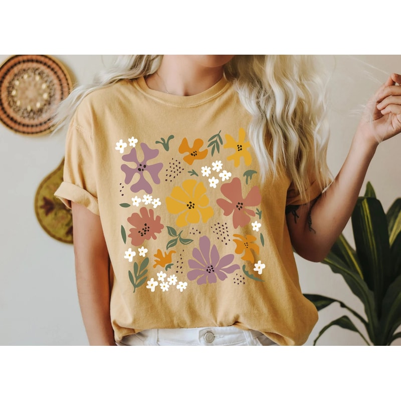 Retro Flower Shirt, Vintage Flower Shirt Aesthetic, Hippie Floral Graphic Tee, Flower T-shirt, Wildflower Shirt, Gift For Her - 6.jpg