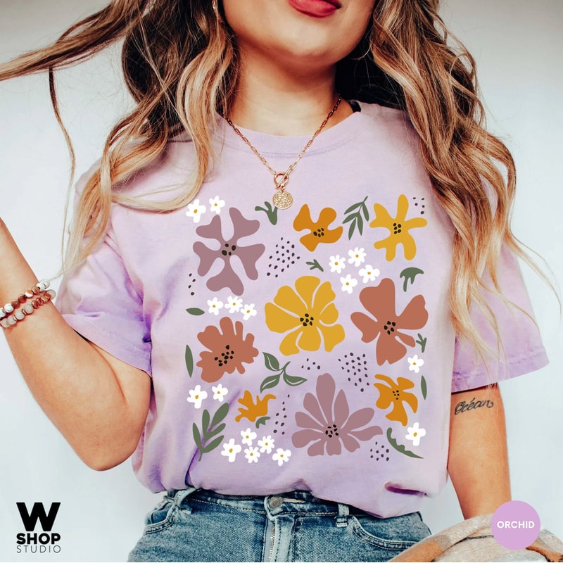 Retro Flower Shirt, Vintage Flower Shirt Aesthetic, Hippie Floral Graphic Tee, Flower T-shirt, Wildflower Shirt, Gift For Her - 7.jpg
