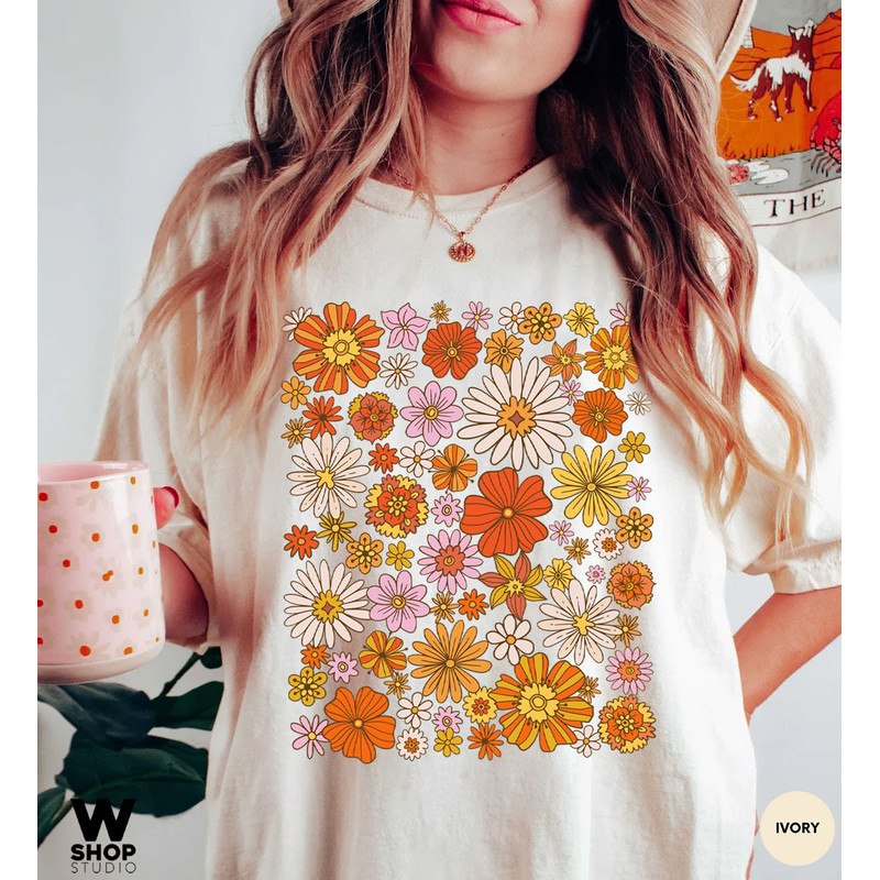 Retro Flower Shirt, Wildflower Tshirt, Hippie Shirt, Bohemian Floral Tshirt, Gift for Women, Oversized Ladies, Best Friend Gift - 2.jpg