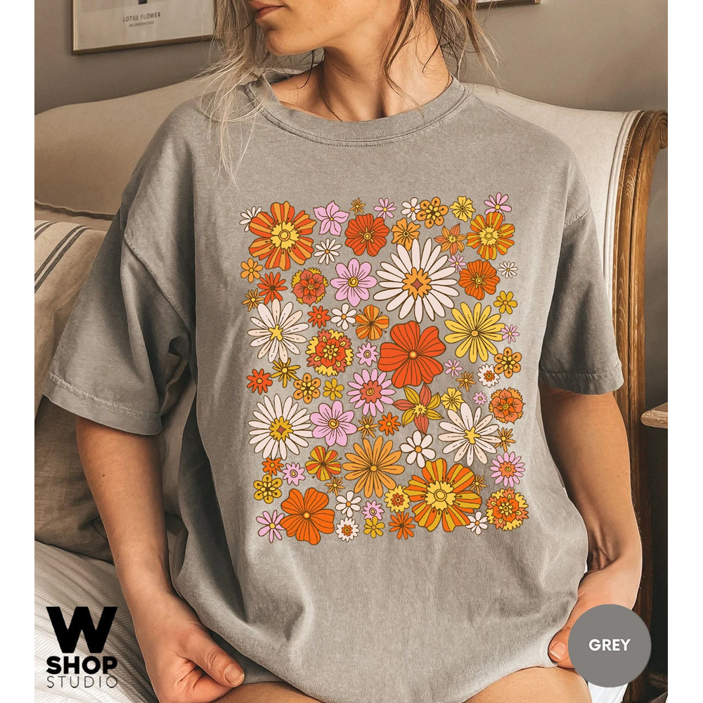 Retro Flower Shirt, Wildflower Tshirt, Hippie Shirt, Bohemian Floral Tshirt, Gift for Women, Oversized Ladies, Best Friend Gift - 3.jpg