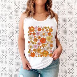 retro flower tank top, wildflower tank tee, wild flowers womens top, floral tank top, gift for women, ladies tank top, b