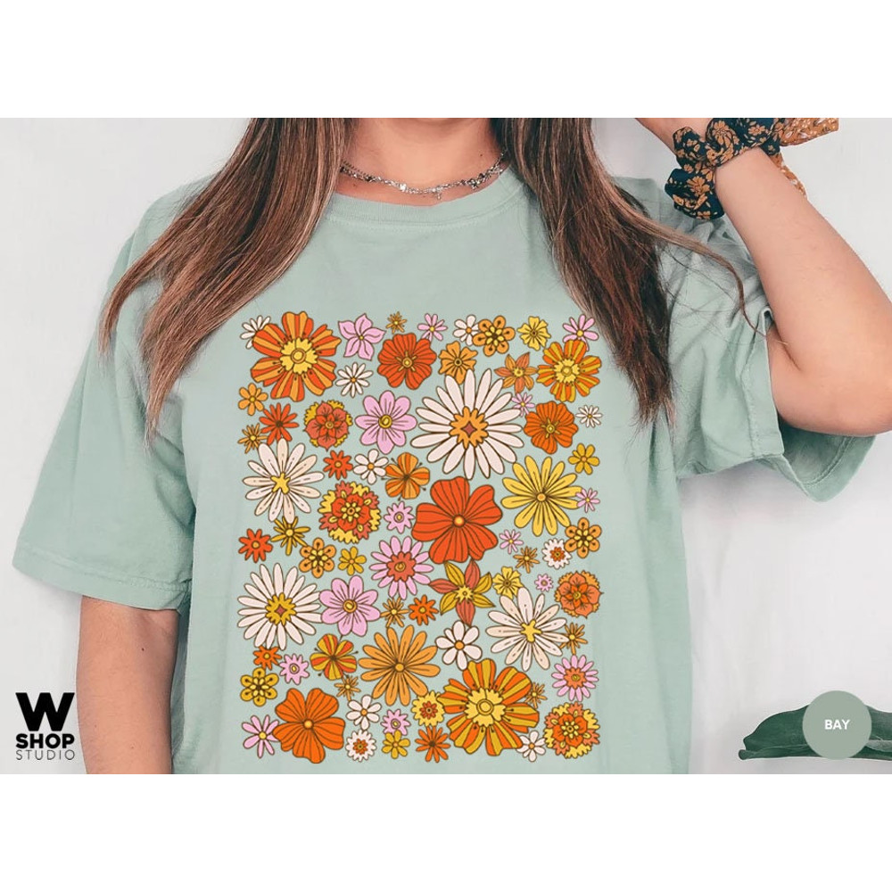 Retro Flower Shirt, Wildflower Tshirt, Hippie Shirt, Bohemian Floral Tshirt, Gift for Women, Oversized Ladies, Best Friend Gift - 5.jpg