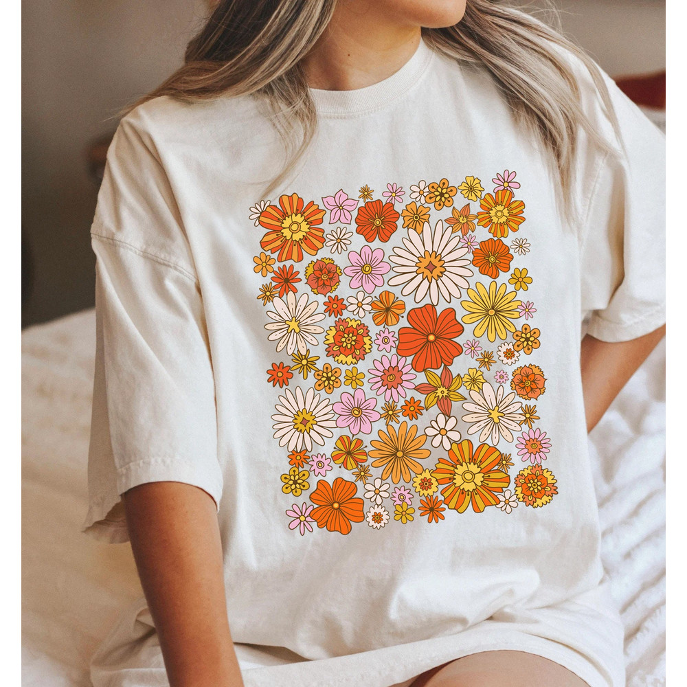 Retro Flower Shirt, Wildflower Tshirt, Hippie Shirt, Bohemian Floral Tshirt, Gift for Women, Oversized Ladies, Best Friend Gift - 6.jpg