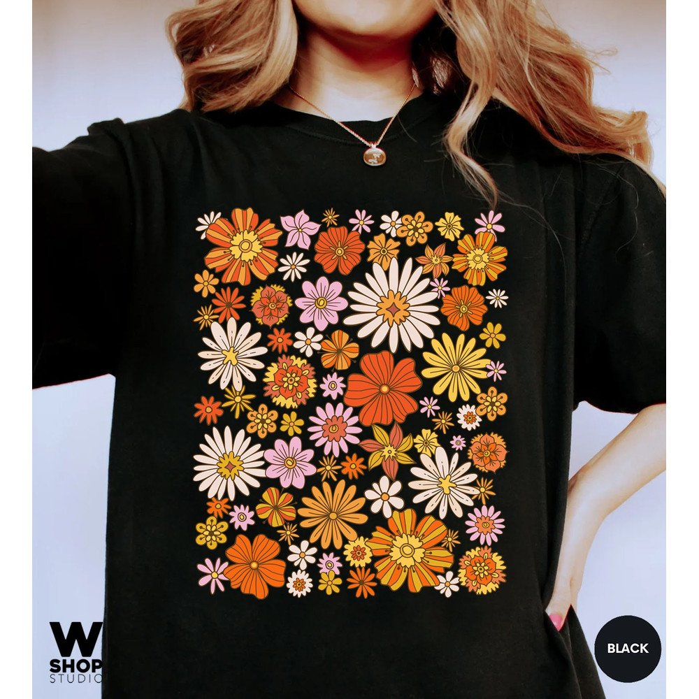Retro Flower Shirt, Wildflower Tshirt, Hippie Shirt, Bohemian Floral Tshirt, Gift for Women, Oversized Ladies, Best Friend Gift - 7.jpg