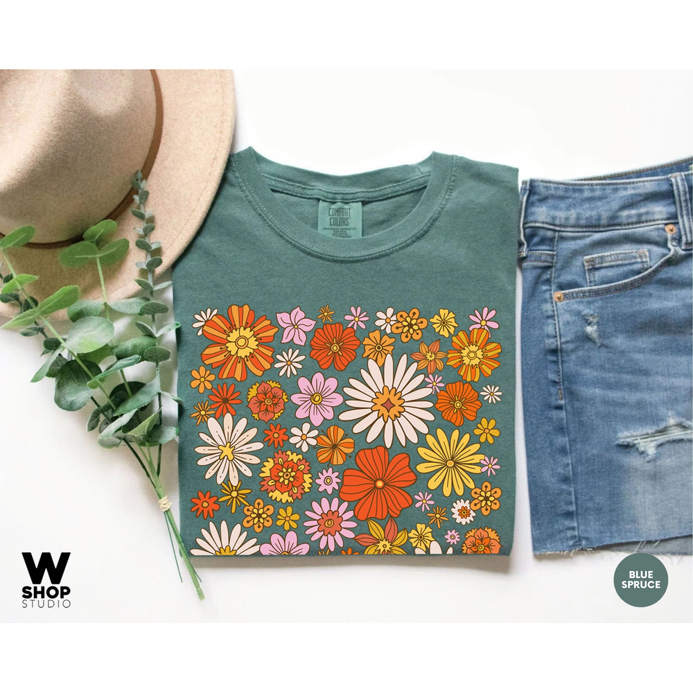 Retro Flower Shirt, Wildflower Tshirt, Hippie Shirt, Bohemian Floral Tshirt, Gift for Women, Oversized Ladies, Best Friend Gift - 8.jpg