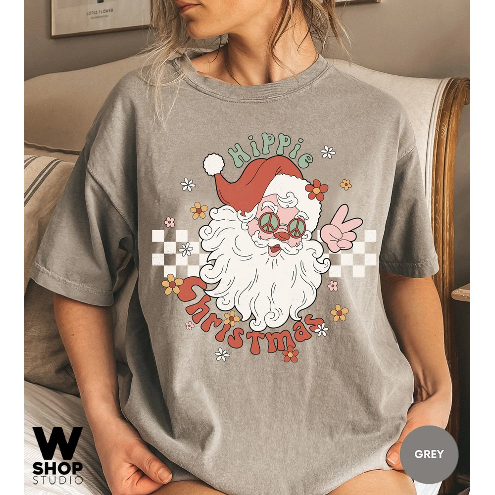Retro Santa Tee, Funny Santa Christmas Shirt, Holiday Graphic Tee, Women's Merry Christmas Shirt, Hippie Graphic Tee, Classic Christmas Top - 3.jpg