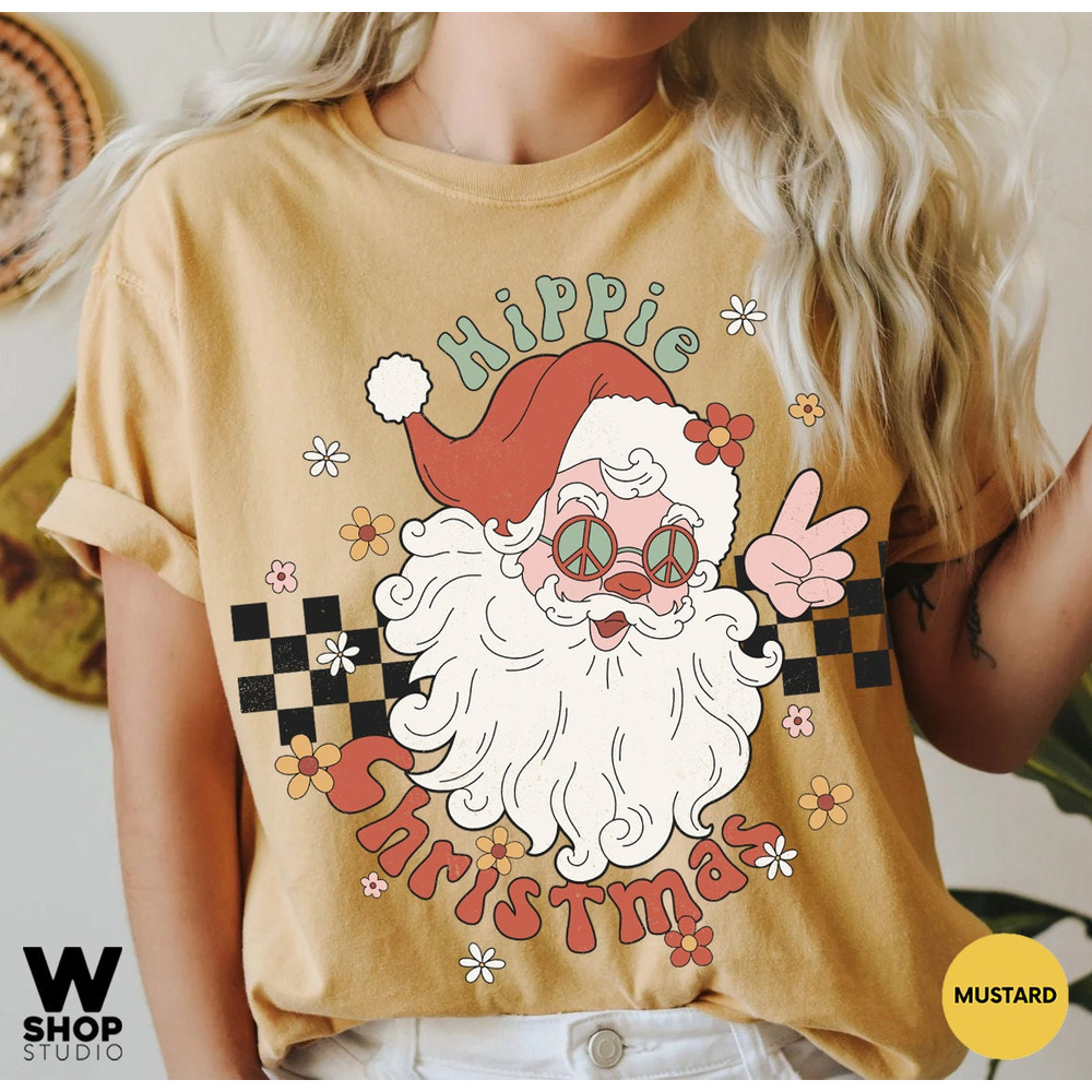 Retro Santa Tee, Funny Santa Christmas Shirt, Holiday Graphic Tee, Women's Merry Christmas Shirt, Hippie Graphic Tee, Classic Christmas Top - 7.jpg