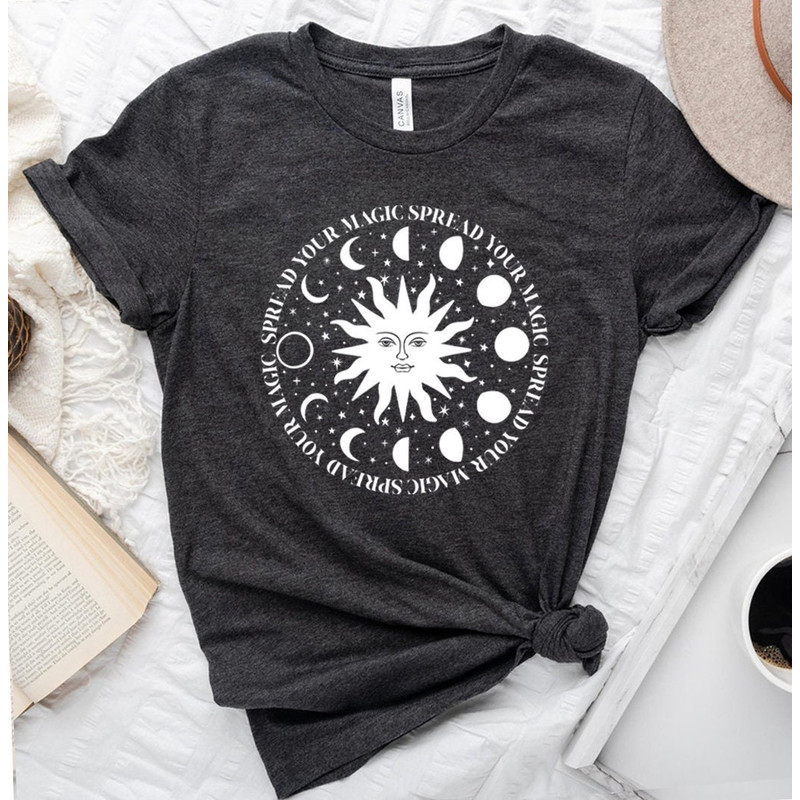 Sun And Moon Shirt, Boho Celestial Sun and Moon T-shirt, Hippie Shirt, Bohemian Sun And Moon Shirt, Oversized T-shirt, Comfort Colors Pepper - 1.jpg
