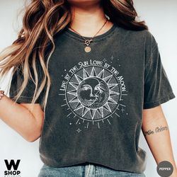 sun moon stars tee, celestial tee, graphic tee, sun shirt, one with the sun, boho shirt, vintage tee, mystical tee, over
