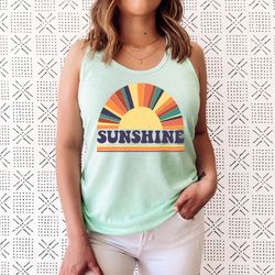 sunshine tank, cute summer tanks, sunflower tank top women, sunflower summer racerback tank, retro summer tee, cute vaca