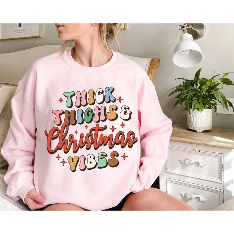 Thick Thighs Shirt, Christmas Retro Tee, Christmas Retro, Christmas Vibes, Holiday vibes shirt, Christmas shirt, Christmas sweatshirt - 1.jpg