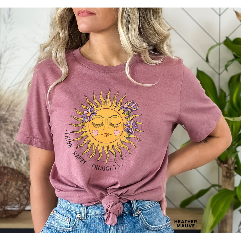 Think Happy Thoughts, Sunflower Tee, Wildflower Tshirt, Wild Flowers Shirt, Floral Tshirt, Gift for Women, Ladies Shirts, Best Friend Gift - 5.jpg