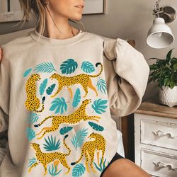 tiger sweatshirt, women botanical shirt, trendy boho, wild animal sweatshirt, womens safari, jungle tee