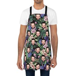 tropical custom apron, personalized faces apron, floral custom photo apron, funny crazy face kitchen apron kitchen custo