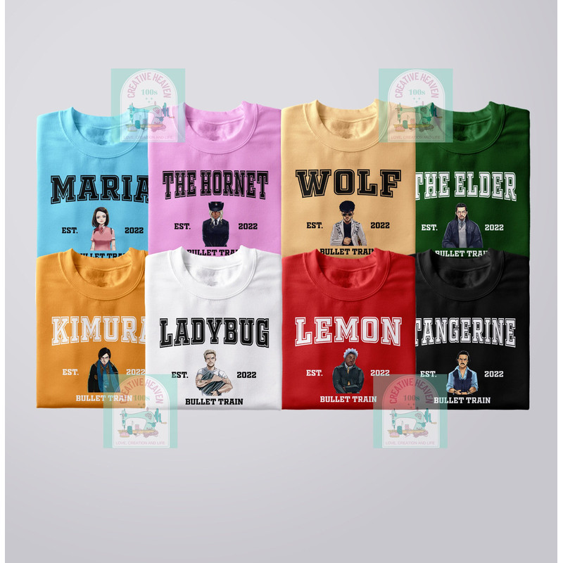 Bullet Trains All Team Sweatshirt, Assassins Tokyo Movie, Assassins T Shirts, Bullet Trains 2022, Brad Pitt, Bad Bunny, Sandra Bullock - 1.jpg