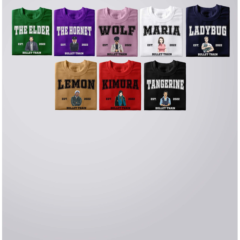 Bullet Trains All Team Sweatshirt, Assassins Tokyo Movie, Assassins T Shirts, Bullet Trains 2022, Brad Pitt, Bad Bunny, Sandra Bullock - 2.jpg