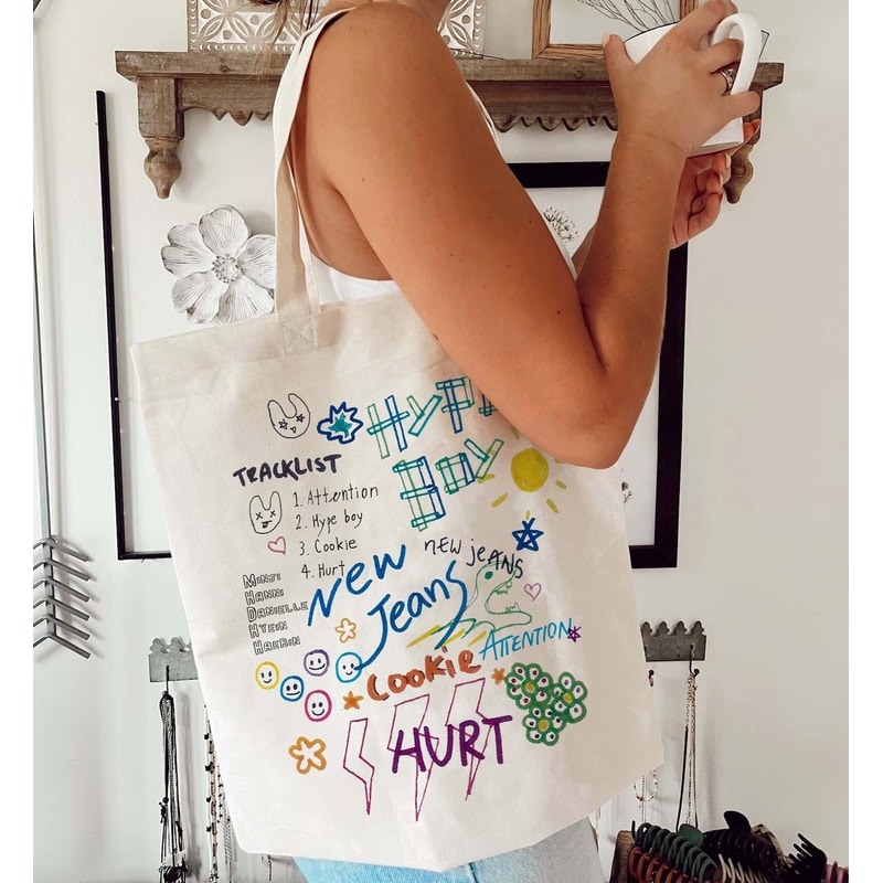 Kpop NewJeans Tote Bag, NewJeans Y2k Tote Bag, Hype Boy Tote Bag, NewJeans Fan Merch, Minji, Hanni, Danielle, Haerin, Hyein - 1.jpg