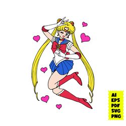 sailor moon svg, sailor moon outline svg, heart svg, mitsuishi, sailor moon character svg, cartoon svg, ai digital file
