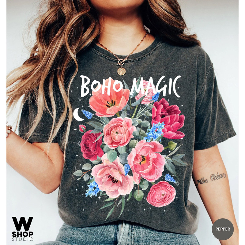 Boho Magic Floral T-Shirt, Botanical Shirt, Flower T-Shirt, Vintage Botanical Print, Wildflowers Graphic Shirt, Nature Lover, Gardening - 1.jpg