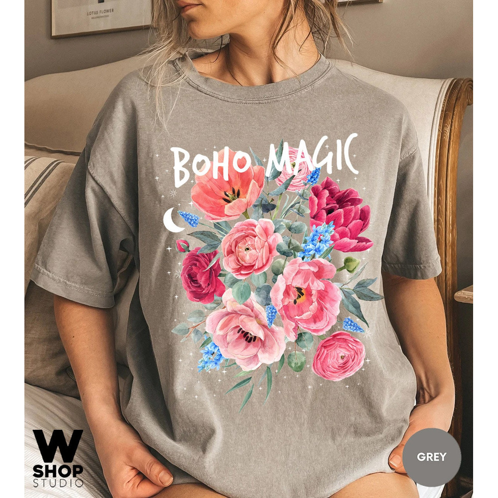 Boho Magic Floral T-Shirt, Botanical Shirt, Flower T-Shirt, Vintage Botanical Print, Wildflowers Graphic Shirt, Nature Lover, Gardening - 2.jpg