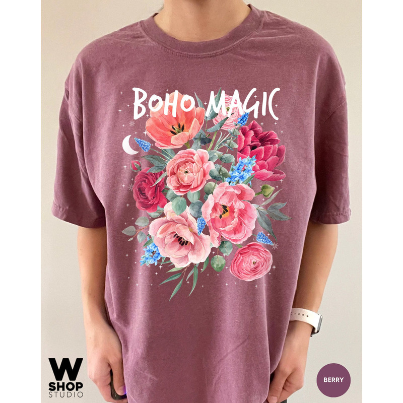 Boho Magic Floral T-Shirt, Botanical Shirt, Flower T-Shirt, Vintage Botanical Print, Wildflowers Graphic Shirt, Nature Lover, Gardening - 5.jpg
