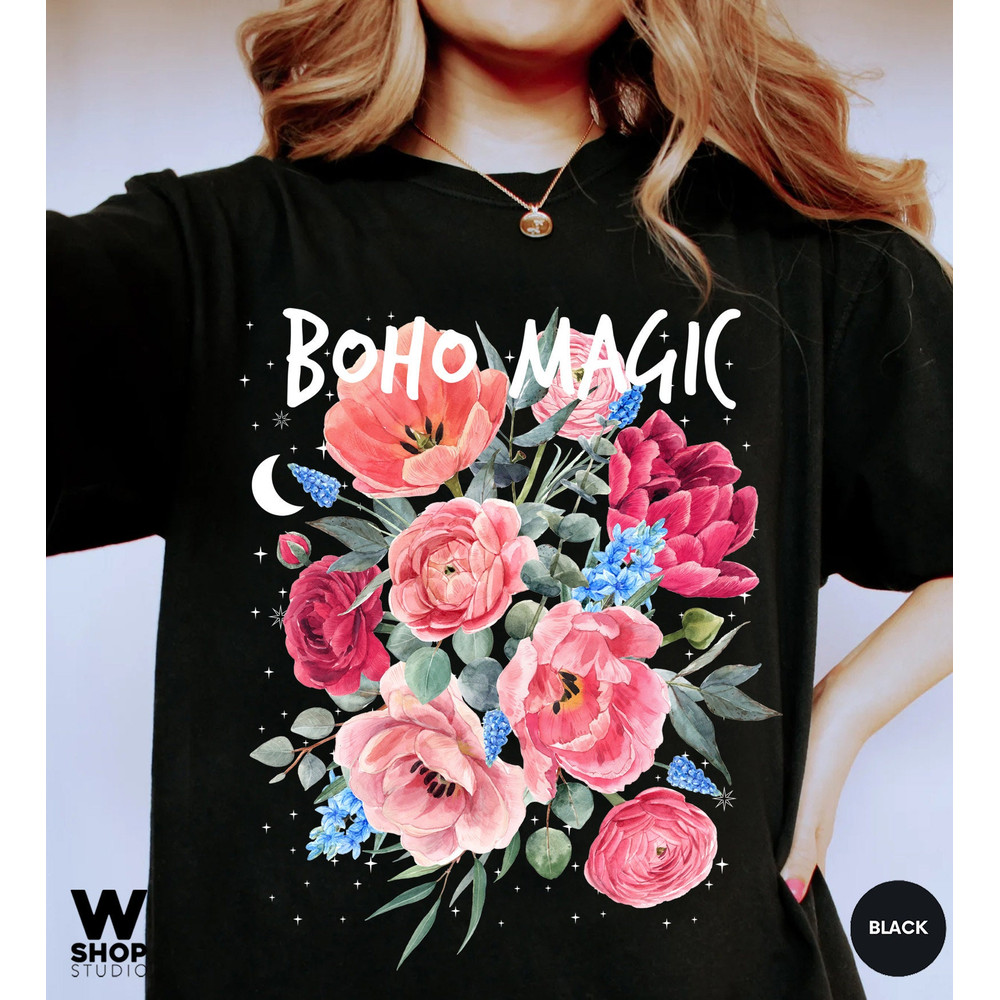 Boho Magic Floral T-Shirt, Botanical Shirt, Flower T-Shirt, Vintage Botanical Print, Wildflowers Graphic Shirt, Nature Lover, Gardening - 6.jpg