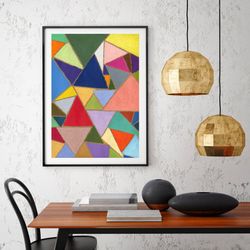 Printable pattern Abstract colored triangles, Large poster, Digital file, Home decor, Color oil pastel painting