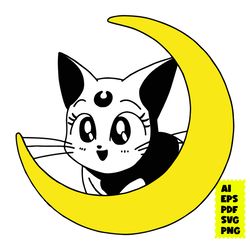 sailor moon svg, sailor moon luna svg, luna svg, cat svg, moon svg, sailor moon character svg, girl svg, cartoon svg