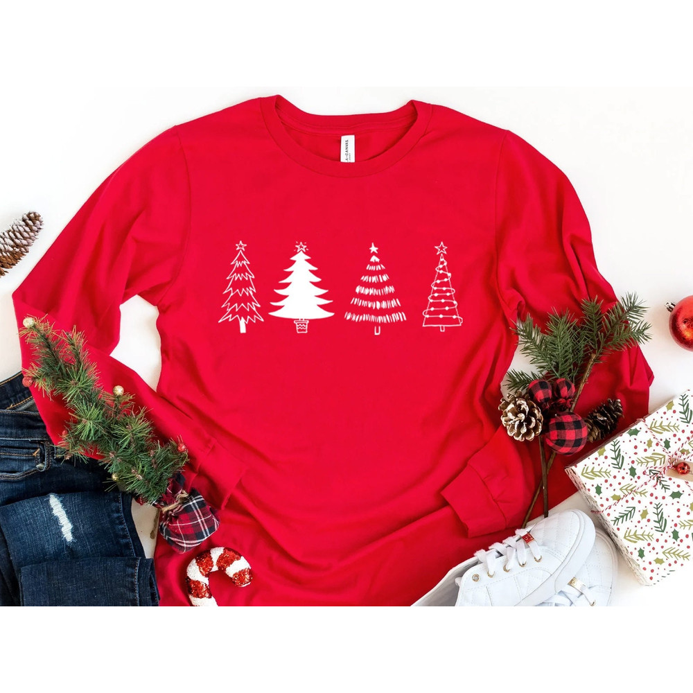 Christmas trees long sleeve shirt, women's Christmas shirt, Christmas holiday shirt, Xmas farmhouse Christmas tee - 1.jpg