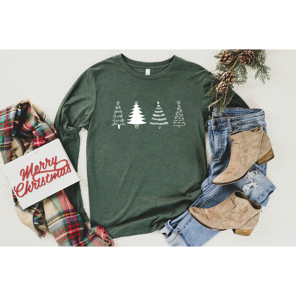 Christmas trees long sleeve shirt, women's Christmas shirt, Christmas holiday shirt, Xmas farmhouse Christmas tee - 2.jpg