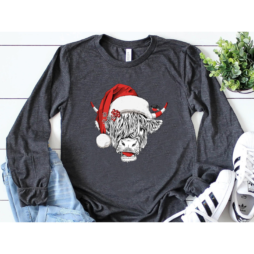 Cow Christmas Sweatshirt, Merry Christmas Heifers Tee, Christmas Cow Shirt, Highland Farm Long Sleeve Shirt, Farmer Cow Animal Lover - 4.jpg