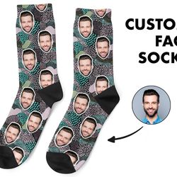 custom face socks, custom photo socks, face on socks, personalized, geometric picture socks, funny gift for her, him or