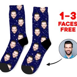 Custom Face Socks, Space Custom Photo Socks, Face on Socks, Star Personalized Socks Space Picture Socks, Funny Gift For