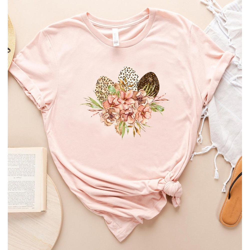 Easter Eggs, Leopard Cute Easter Tee, Floral Easter T shirt, Leopard Floral Easter T shirt, 2x Easter, 3x Easter, Plus Sizes - 2.jpg