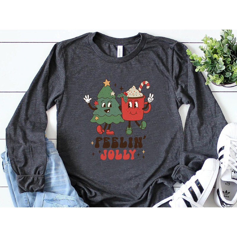 Feeling Jolly Holiday Long Sleeve Shirt, Vintage Christmas Sweatshirt, Cute Santa, Xmas Graphic Pullover, Holiday Ugly Sweater - 1.jpg