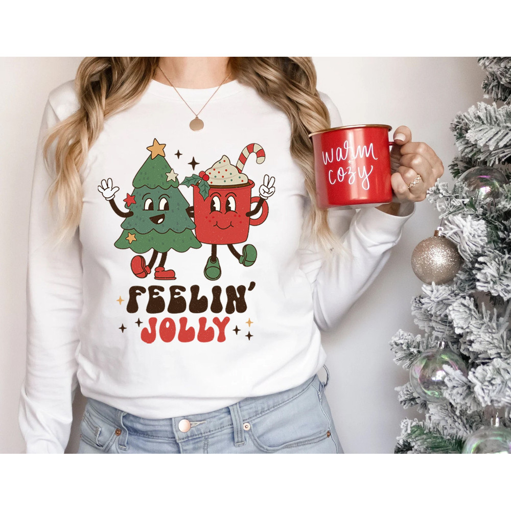 Feeling Jolly Holiday Long Sleeve Shirt, Vintage Christmas Sweatshirt, Cute Santa, Xmas Graphic Pullover, Holiday Ugly Sweater - 3.jpg