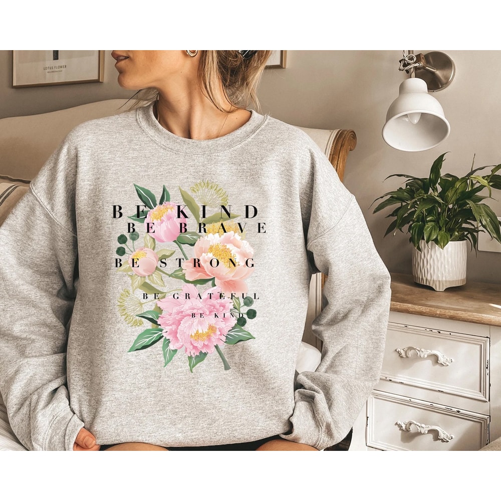 Floral Sweatshirt, Botanical Tee, Be Kind Flower Sweatshirt, Vintage Botanical, Wildflowers Graphic, Nature Lover Women - 2.jpg