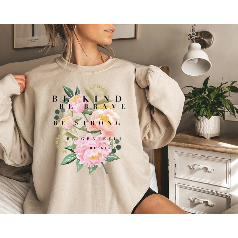 Floral Sweatshirt, Botanical Tee, Be Kind Flower Sweatshirt, Vintage Botanical, Wildflowers Graphic, Nature Lover Women - 4.jpg