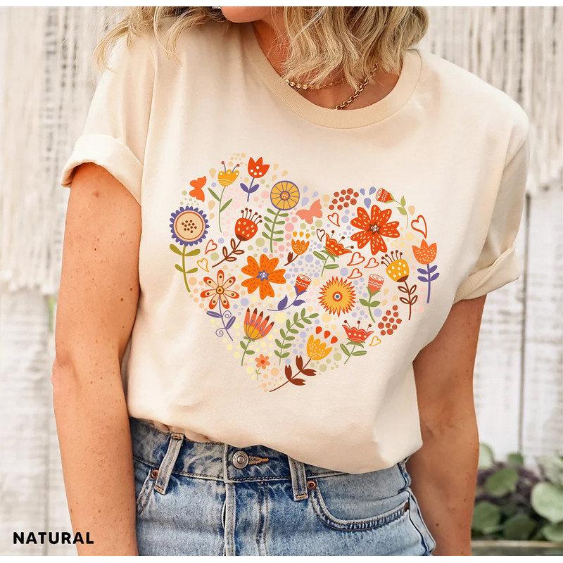 Flower Heart Shirt, Wildflower Tshirt, Gift for Women, Ladies Shirts, Best Friend Gift, Wild Flowers Shirt, Floral Tshirt, Flower Shirt - 1.jpg
