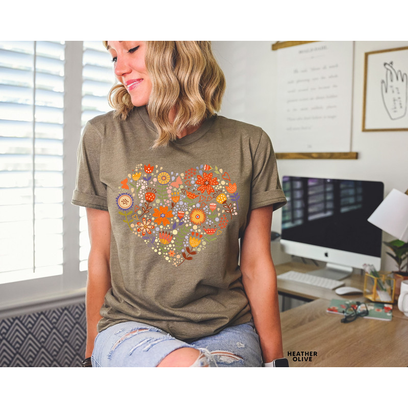 Flower Heart Shirt, Wildflower Tshirt, Gift for Women, Ladies Shirts, Best Friend Gift, Wild Flowers Shirt, Floral Tshirt, Flower Shirt - 5.jpg