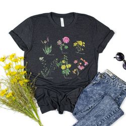 flower t-shirt, gift for her, women trendy tshirt, spring concept, wild meadow flower nature tee, floral tee, gardener b