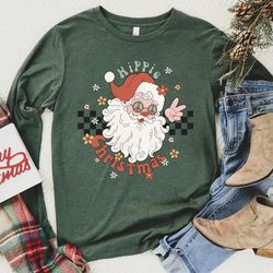 funny santa long sleeve shirt, cute christmas shirt for women, crewneck graphic christmas tee, santa shirt for women, xm