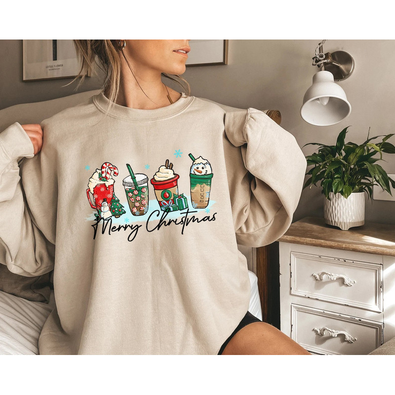 Gingerbread Christmas Coffee Shirt, Christmas coffee Sweatshirt, Coffee Lover gift, Latte drink Crewneck, women Holiday sweater, Xmas Tee - 1.jpg