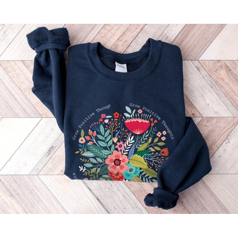 Grow Positive Thoughts Tee, Floral Sweatshirt, Bohemian Style, Butterfly Top, Trending Right Now, Women's Graphic T-shirt - 3.jpg