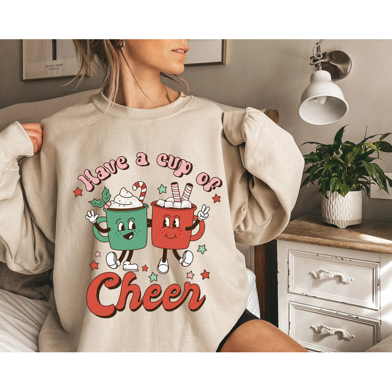 Have a Cup of Cheer Cocoa Sweater, Vintage Christmas, Christmas Sweatshirt, Women's Cute Santa, Xmas Graphic Pullover, Holiday Ugly Sweater - 1.jpg