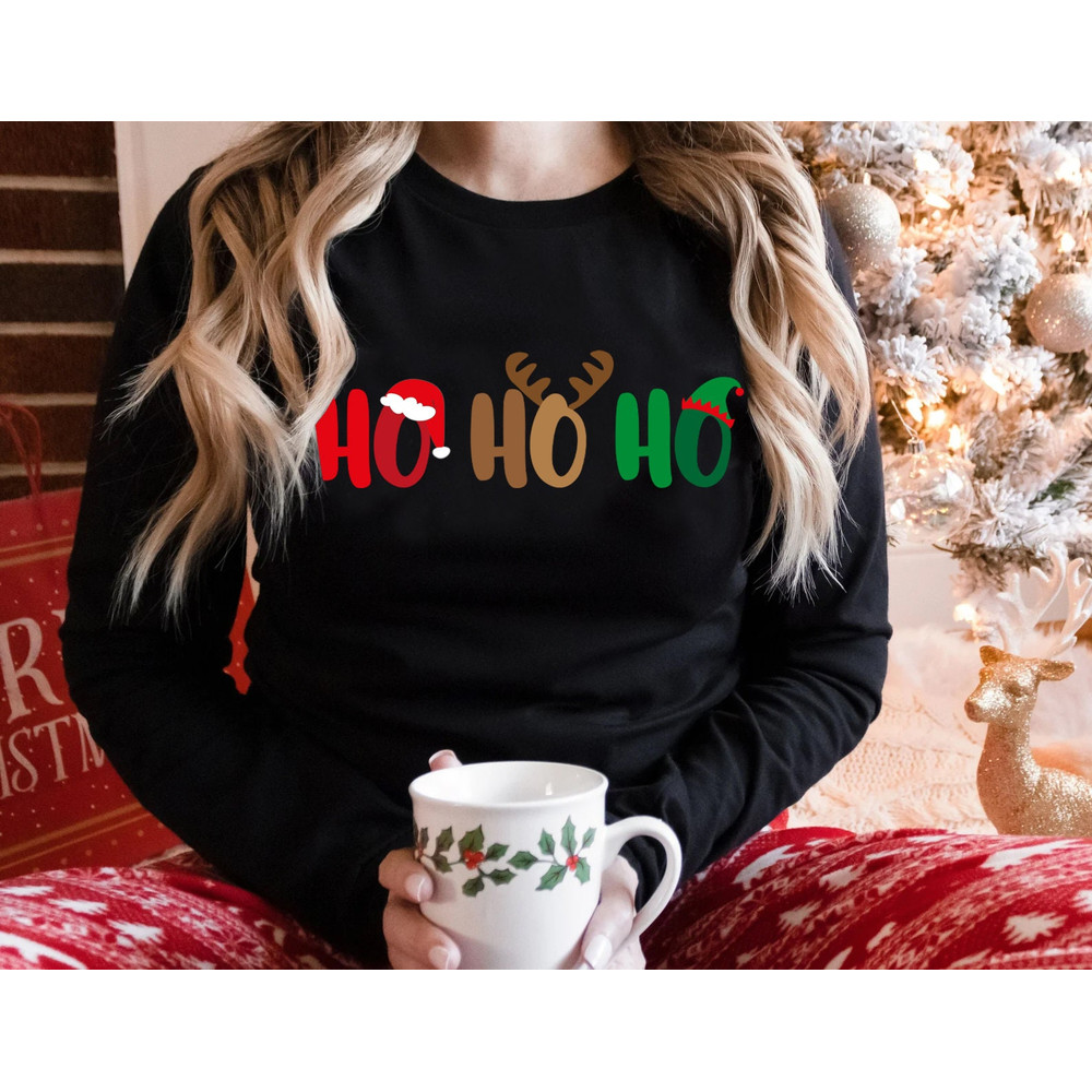 HO HO HO Long Sleeve Shirt, Merry Christmas T shirt, Unisex Adult Funny Holiday shirt, Merry and Bright Xmas Crew Long Sleeve Tee - 5.jpg