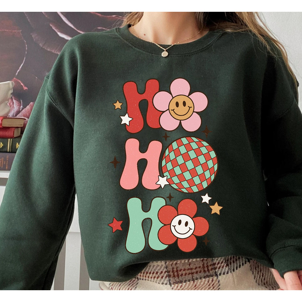 Ho Ho Ho Retro Christmas Sweatshirt, 70s Vintage Christmas Sweater, Cute Xmas Sweatshirts, Womens Christmas Shirts, Christmas Gift for Her - 3.jpg
