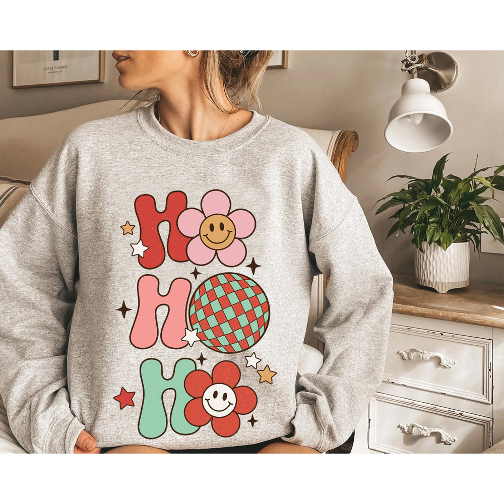 Ho Ho Ho Retro Christmas Sweatshirt, 70s Vintage Christmas Sweater, Cute Xmas Sweatshirts, Womens Christmas Shirts, Christmas Gift for Her - 4.jpg