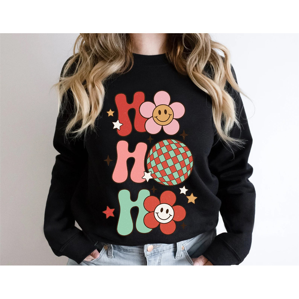 Ho Ho Ho Retro Christmas Sweatshirt, 70s Vintage Christmas Sweater, Cute Xmas Sweatshirts, Womens Christmas Shirts, Christmas Gift for Her - 6.jpg